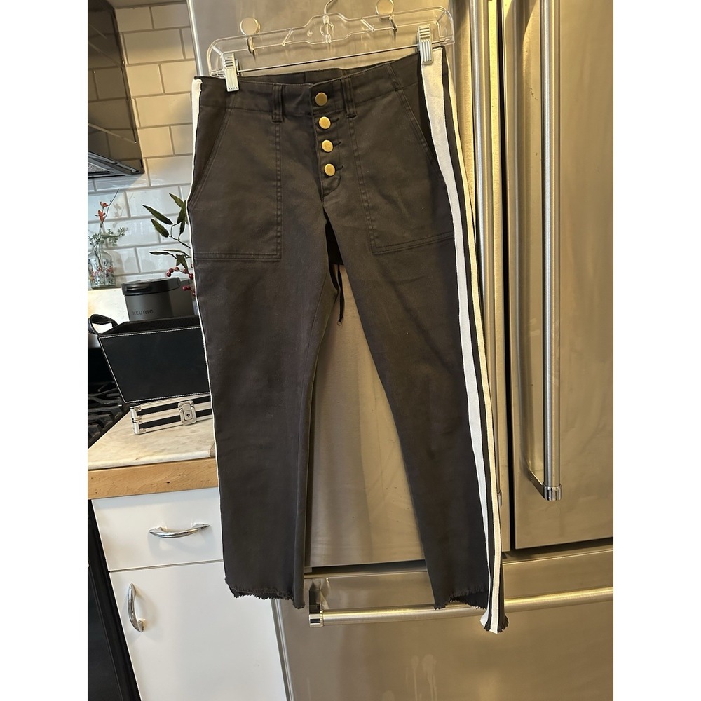 Pam & Gela Cropped Raw Hem Classic Stripe Bl Pants Sz27 Button Fly Tie Back Soft